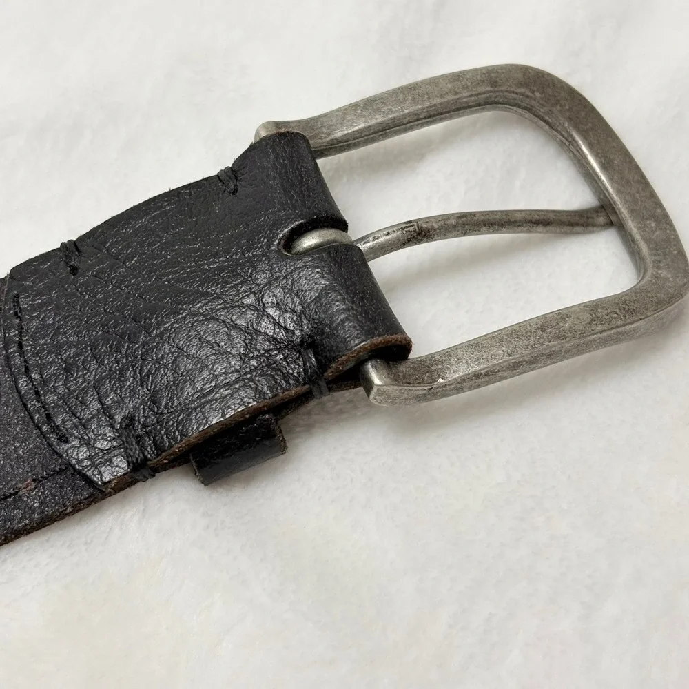 Vintage Inspo Brown Black Genuine Leather Belt Size 34 Rugged Boho Artisan
